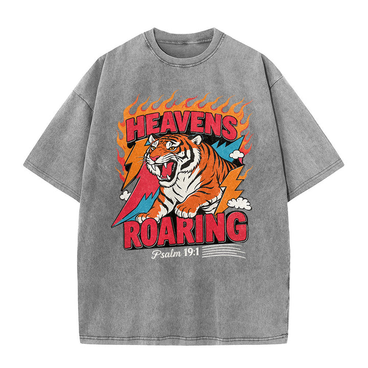 Christianartworkshop Himmel brüllt Tigerflamme Blitz Psalm 19:1 Retro-T-Shirt (verwaschen) Unisex - image 8