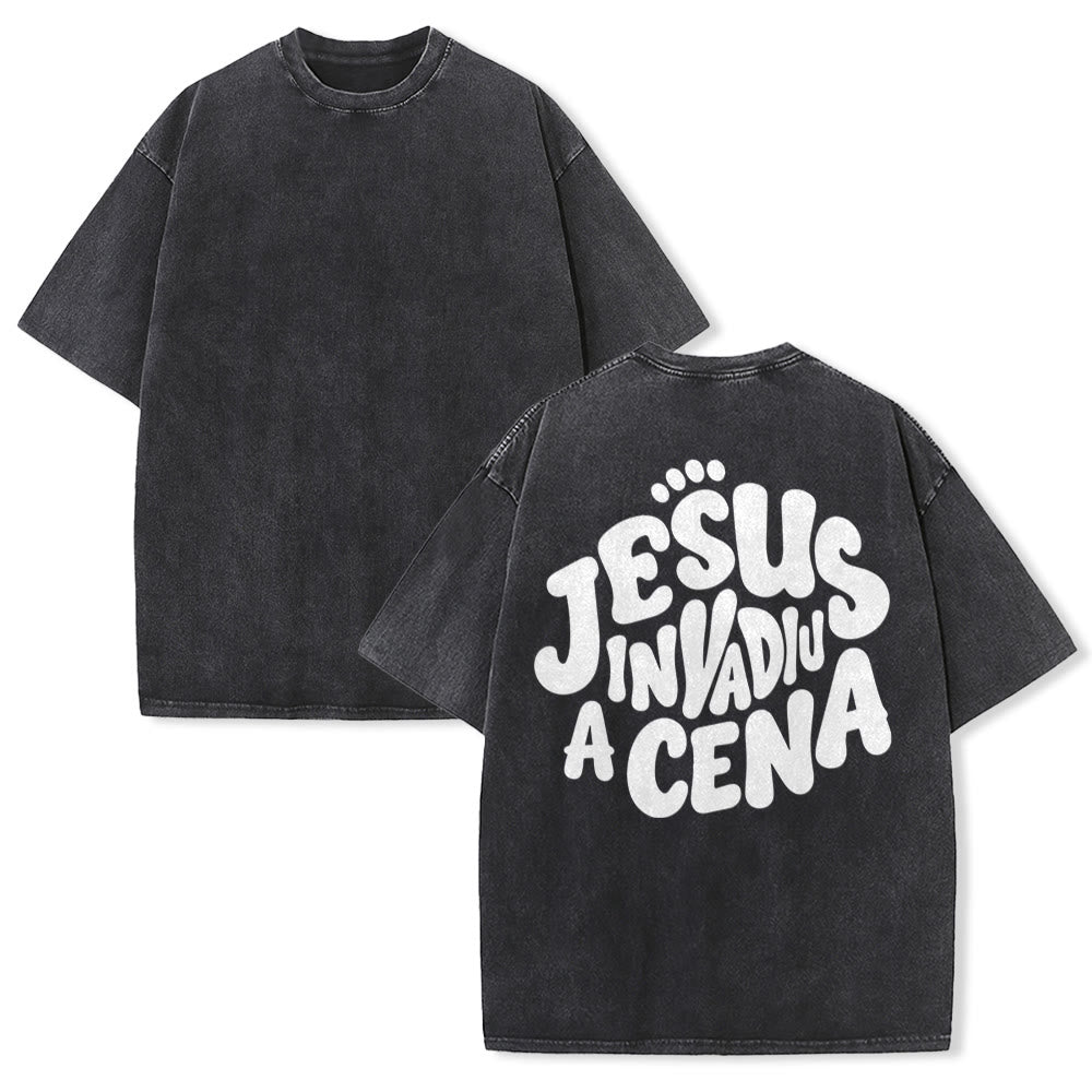 Christianartworkshop Jesus Invadiu A Cena Bubble Letter Back Print Vintage Washed Unisex T-Shirt - Schwarz - 5XL - image 1