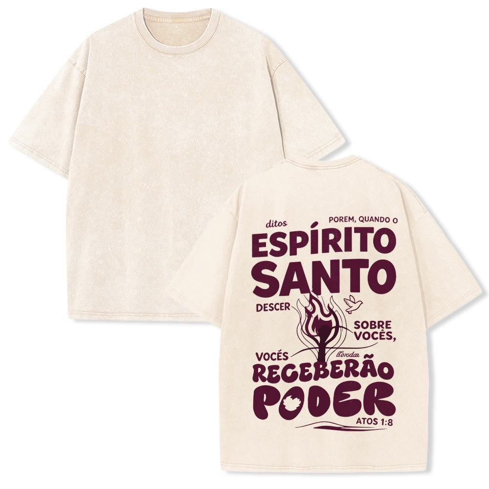 Christianartworkshop Espírito Santo Receberão Poder Flame Dove Acts 1 : 8 Vintage Washed Unisex T-Shirt mit Rückendruck - Beige - 5XL - image 1