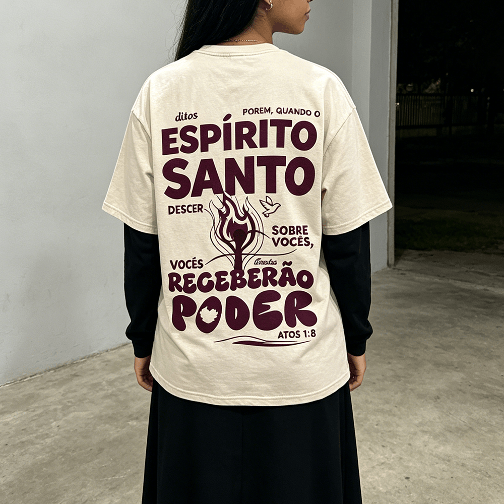 Christianartworkshop Espírito Santo Receberão Poder Flame Dove Acts 1 : 8 Vintage Washed Unisex T-Shirt mit Rückendruck - image 0