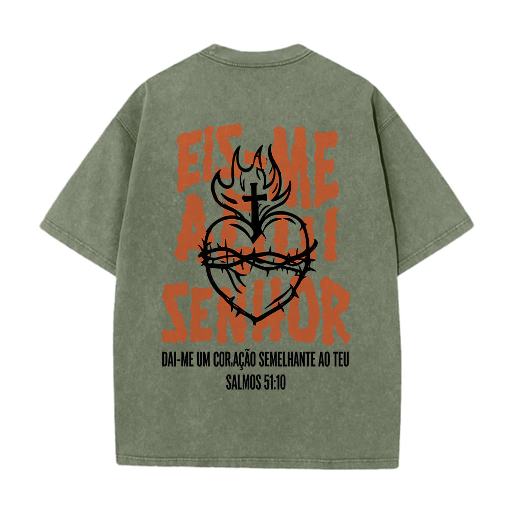 Christianartworkshop Portugiesisches spirituelles T-Shirt mit Dornenmotiv, Herz-Jesu-Kreuz und Flammenmotiv auf der Rückseite – gewaschenes Unisex-Design - image 17