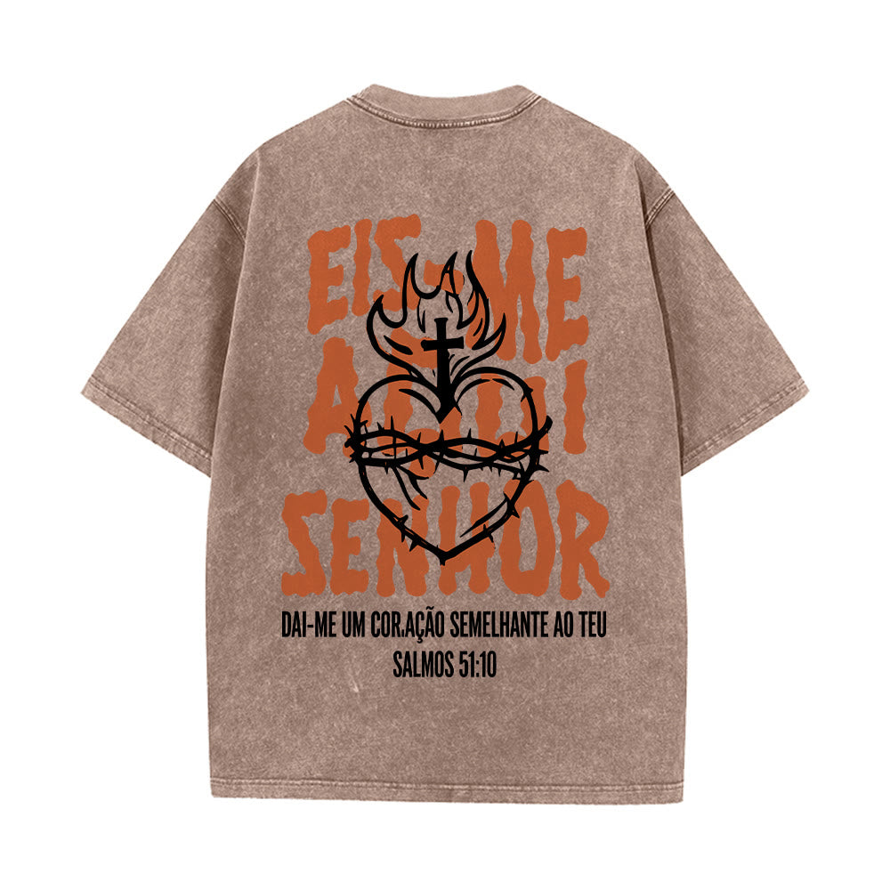 Christianartworkshop Portugiesisches spirituelles T-Shirt mit Dornenmotiv, Herz-Jesu-Kreuz und Flammenmotiv auf der Rückseite – gewaschenes Unisex-Design - image 20