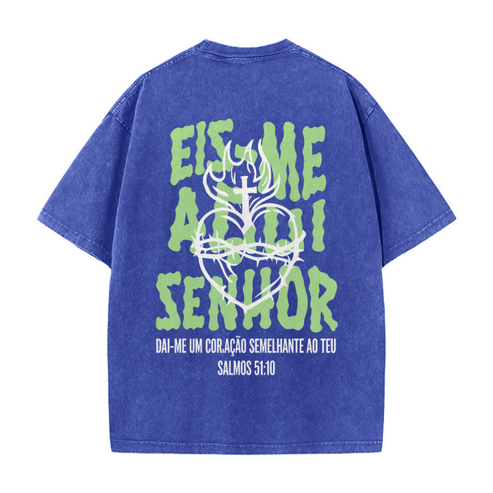 Christianartworkshop Portugiesisches spirituelles T-Shirt mit Dornenmotiv, Herz-Jesu-Kreuz und Flammenmotiv auf der Rückseite – gewaschenes Unisex-Design - image 11