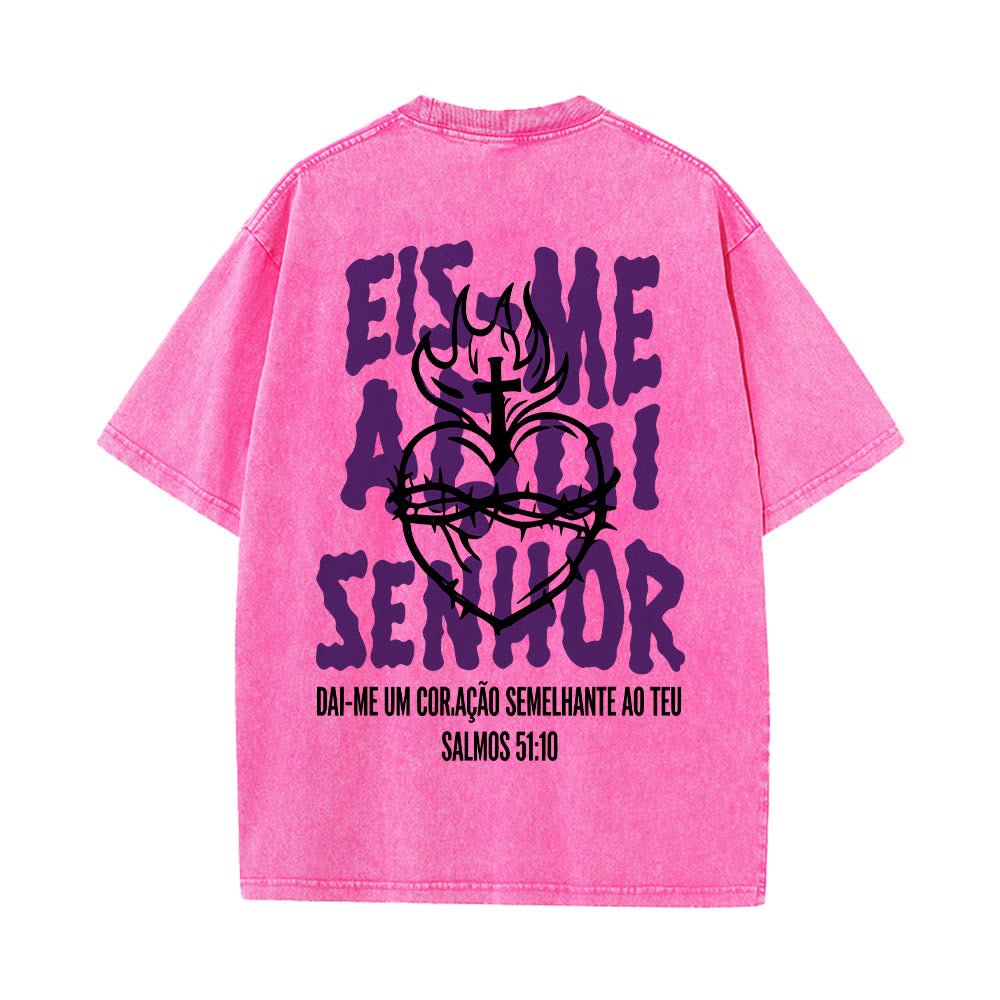 Christianartworkshop Portugiesisches spirituelles T-Shirt mit Dornenmotiv, Herz-Jesu-Kreuz und Flammenmotiv auf der Rückseite – gewaschenes Unisex-Design - image 8