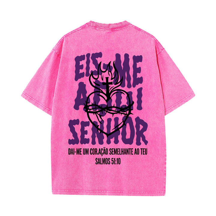 Christianartworkshop Portugiesisches spirituelles T-Shirt mit Dornenmotiv, Herz-Jesu-Kreuz und Flammenmotiv auf der Rückseite – gewaschenes Unisex-Design - image 8