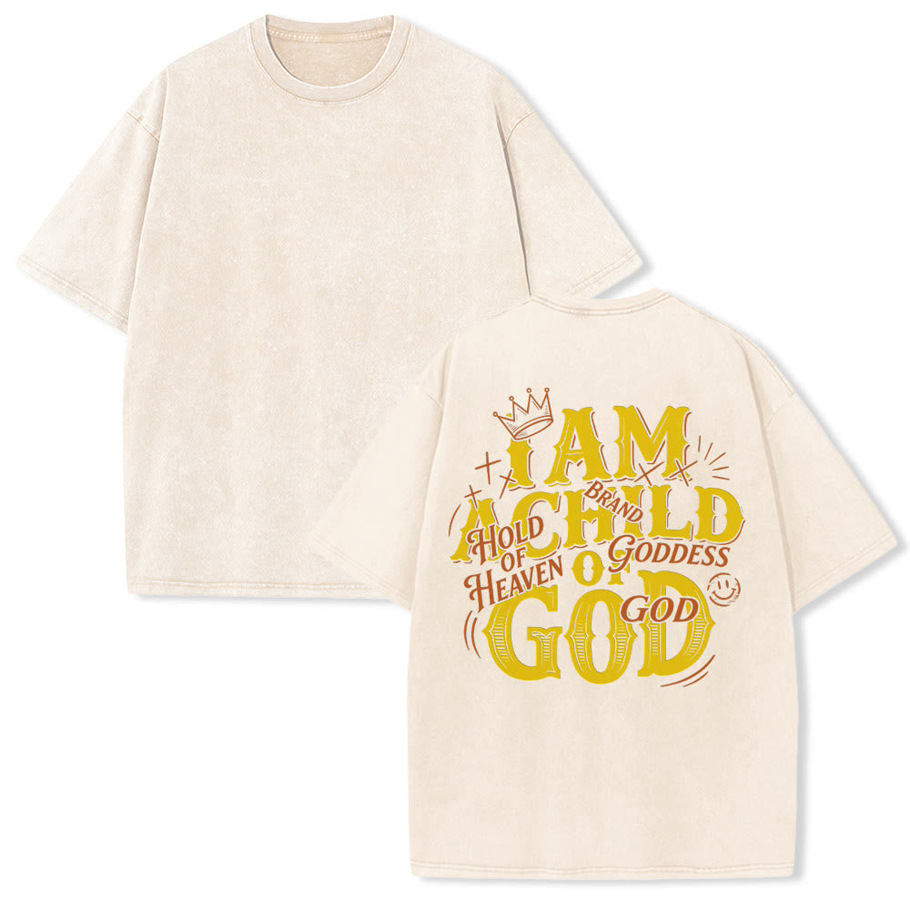 Christianartworkshop Ich bin ein Kind Gottes – Krone, Kreuz, Lächeln, Akzent, Partner-T-Shirt mit passendem Rückendruck im Vintage-Look, Unisex - Beige - 5XL - image 1