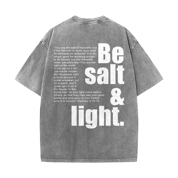Christianartworkshop Kontrastreiches, groß-kleines Schriftbild mit Bibelvers „Salz und Licht“ auf der Rückseite, gewaschenes Unisex-T-Shirt - image 26