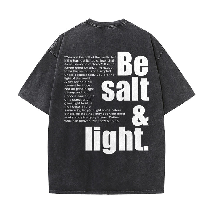 Christianartworkshop Kontrastreiches, groß-kleines Schriftbild mit Bibelvers „Salz und Licht“ auf der Rückseite, gewaschenes Unisex-T-Shirt - image 8