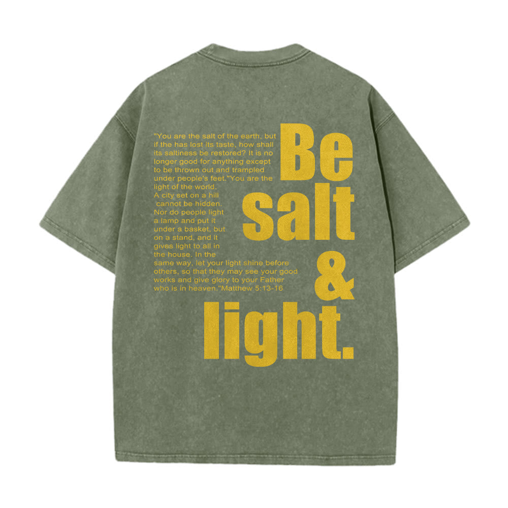 Christianartworkshop Kontrastreiches, groß-kleines Schriftbild mit Bibelvers „Salz und Licht“ auf der Rückseite, gewaschenes Unisex-T-Shirt - image 20