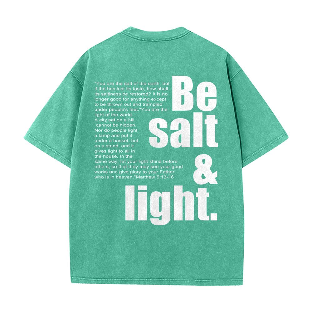 Christianartworkshop Kontrastreiches, groß-kleines Schriftbild mit Bibelvers „Salz und Licht“ auf der Rückseite, gewaschenes Unisex-T-Shirt - image 17