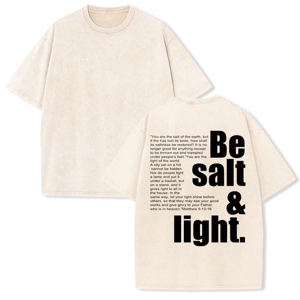 Christianartworkshop Kontrastreiches, groß-kleines Schriftbild mit Bibelvers „Salz und Licht“ auf der Rückseite, gewaschenes Unisex-T-Shirt - Beige - 5XL - image 4