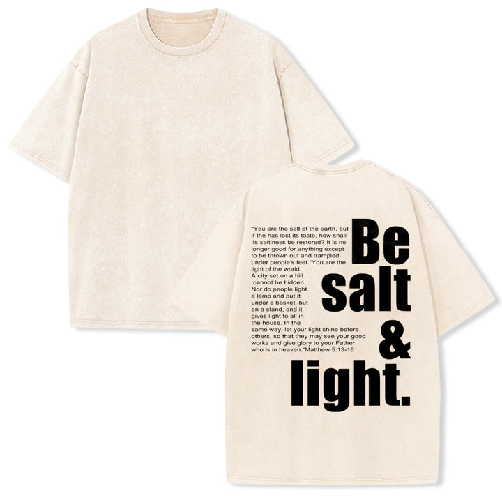 Christianartworkshop Kontrastreiches, groß-kleines Schriftbild mit Bibelvers „Salz und Licht“ auf der Rückseite, gewaschenes Unisex-T-Shirt - Beige - 5XL - image 4