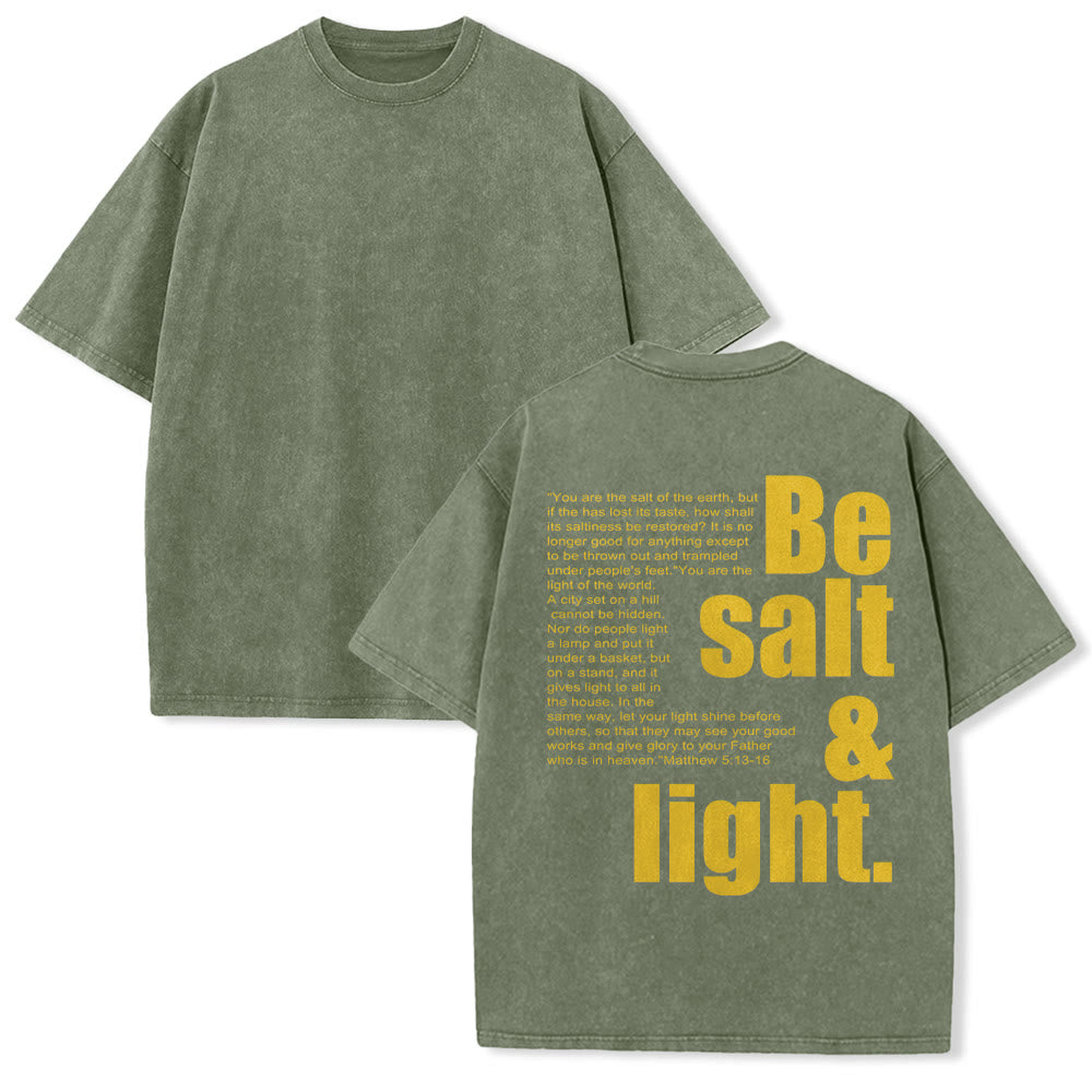 Christianartworkshop Kontrastreiches, groß-kleines Schriftbild mit Bibelvers „Salz und Licht“ auf der Rückseite, gewaschenes Unisex-T-Shirt - Armeegrün - 5XL - image 19