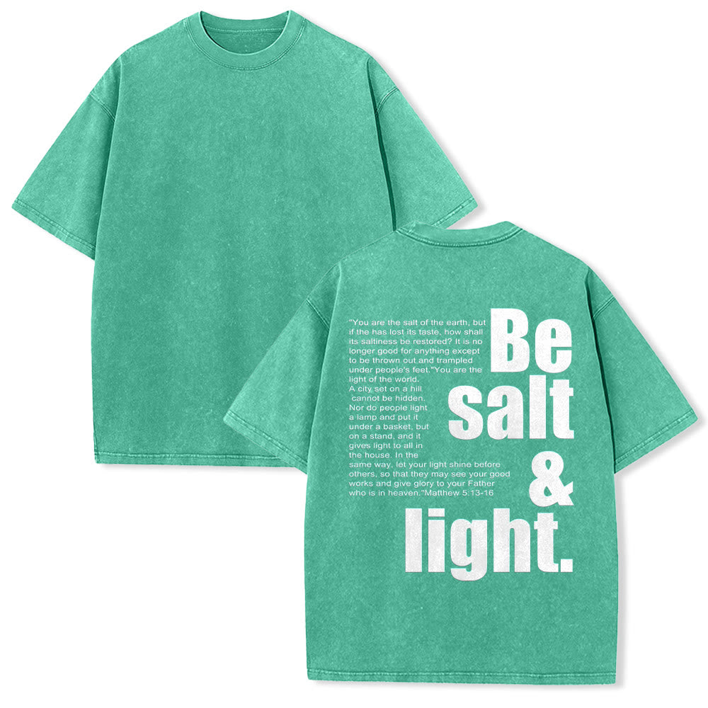 Christianartworkshop Kontrastreiches, groß-kleines Schriftbild mit Bibelvers „Salz und Licht“ auf der Rückseite, gewaschenes Unisex-T-Shirt - Grün - 5XL - image 16