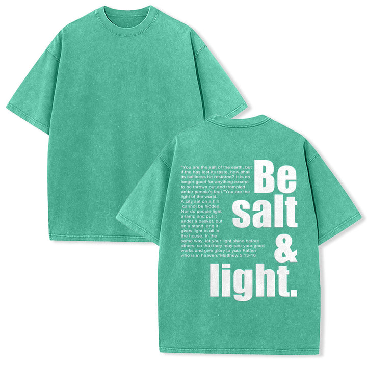 Christianartworkshop Kontrastreiches, groß-kleines Schriftbild mit Bibelvers „Salz und Licht“ auf der Rückseite, gewaschenes Unisex-T-Shirt - Grün - 5XL - image 16