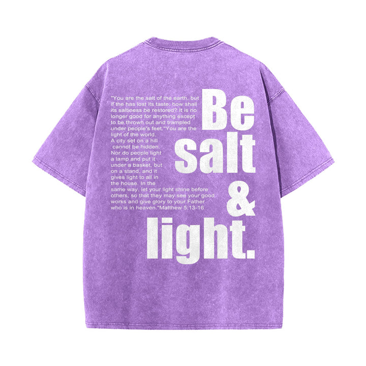 Christianartworkshop Kontrastreiches, groß-kleines Schriftbild mit Bibelvers „Salz und Licht“ auf der Rückseite, gewaschenes Unisex-T-Shirt - image 2