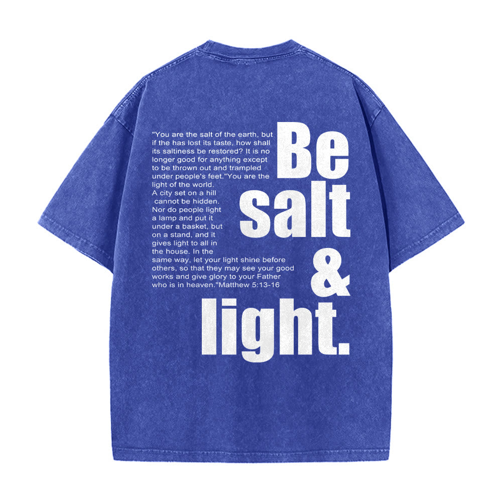 Christianartworkshop Kontrastreiches, groß-kleines Schriftbild mit Bibelvers „Salz und Licht“ auf der Rückseite, gewaschenes Unisex-T-Shirt - image 14