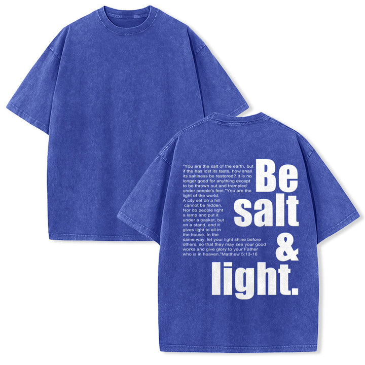 Christianartworkshop Kontrastreiches, groß-kleines Schriftbild mit Bibelvers „Salz und Licht“ auf der Rückseite, gewaschenes Unisex-T-Shirt - Blau - 5XL - image 13