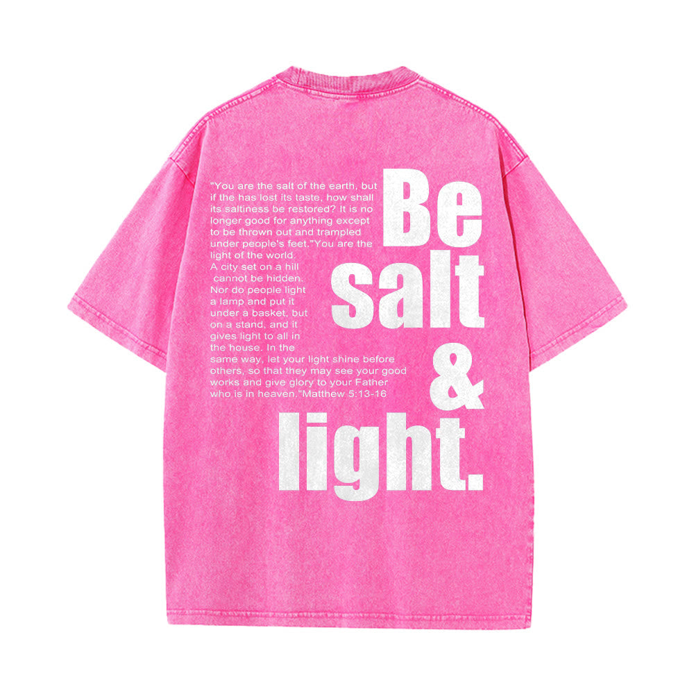 Christianartworkshop Kontrastreiches, groß-kleines Schriftbild mit Bibelvers „Salz und Licht“ auf der Rückseite, gewaschenes Unisex-T-Shirt - image 11