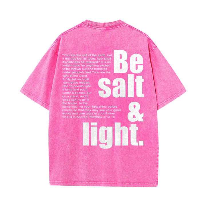 Christianartworkshop Kontrastreiches, groß-kleines Schriftbild mit Bibelvers „Salz und Licht“ auf der Rückseite, gewaschenes Unisex-T-Shirt - image 11