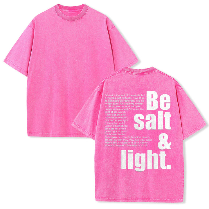 Christianartworkshop Kontrastreiches, groß-kleines Schriftbild mit Bibelvers „Salz und Licht“ auf der Rückseite, gewaschenes Unisex-T-Shirt - Rosa - 5XL - image 10