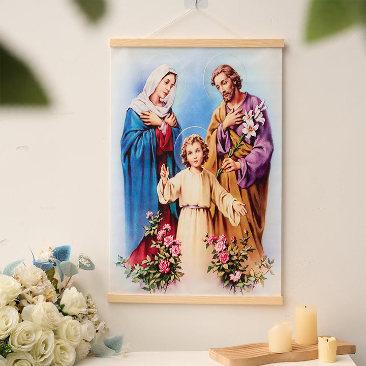 Christianartworkshop Unbeflecktes Herz Mariä, Jesus und Heilige Familie – Wandbild aus Naturholz (Rollenbild) - image 5