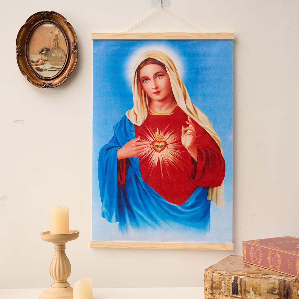 Christianartworkshop Unbeflecktes Herz Mariä, Jesus und Heilige Familie – Wandbild aus Naturholz (Rollenbild) - Unsere Liebe Frau - 15,75''*24''/40*60cm - image 0