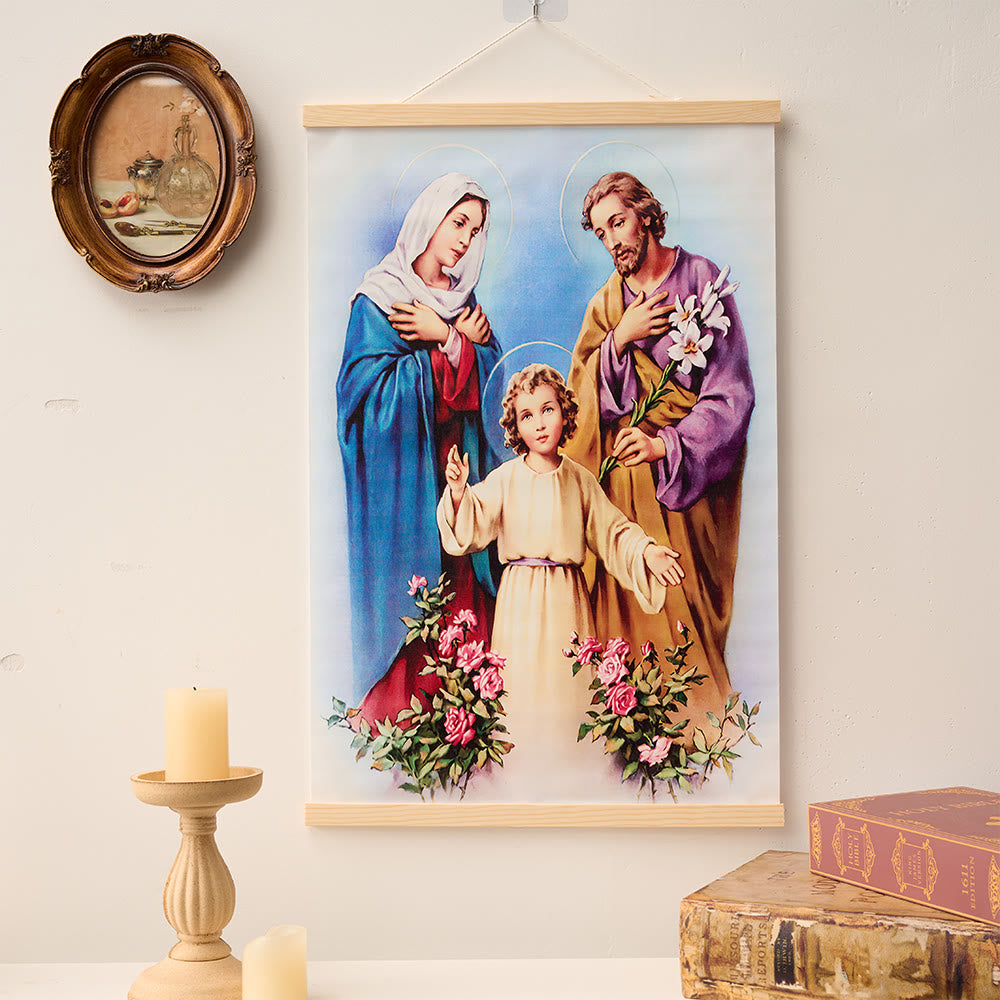 Christianartworkshop Unbeflecktes Herz Mariä, Jesus und Heilige Familie – Wandbild aus Naturholz (Rollenbild) - Heilige Familie - 15,75''*24''/40*60cm - image 4