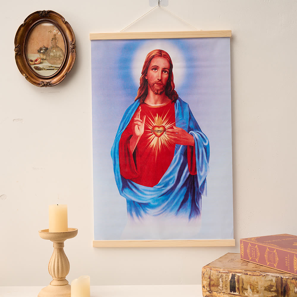 Christianartworkshop Unbeflecktes Herz Mariä, Jesus und Heilige Familie – Wandbild aus Naturholz (Rollenbild) - Jesus - 15,75''*24''/40*60cm - image 2