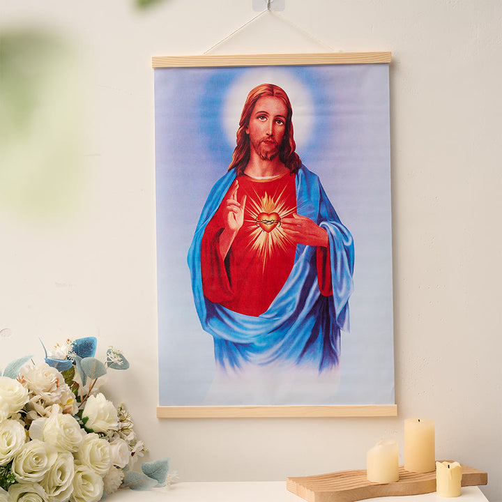 Christianartworkshop Unbeflecktes Herz Mariä, Jesus und Heilige Familie – Wandbild aus Naturholz (Rollenbild) - image 3