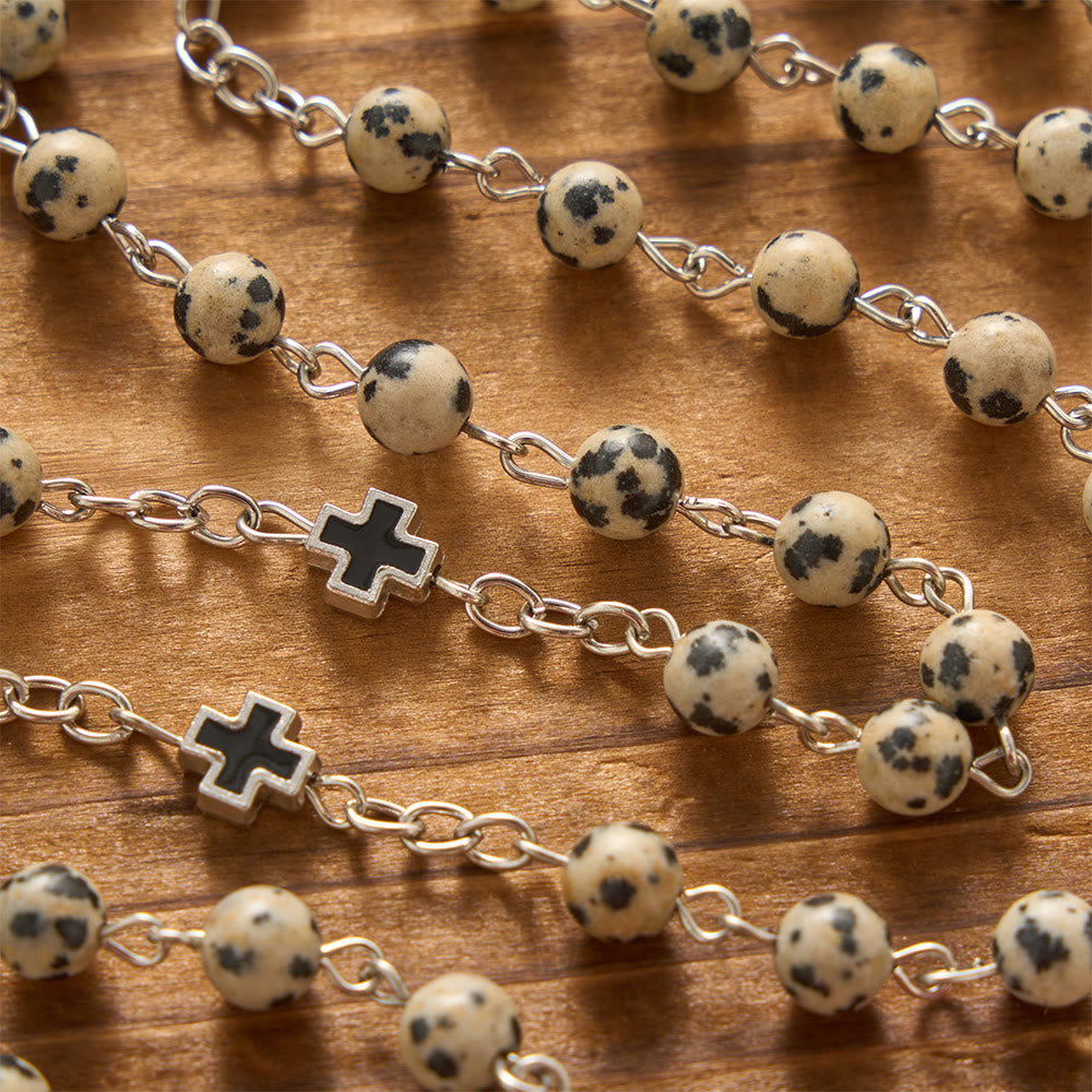 Christianartworkshop Rosenkranz mit geflecktem St.-Benedikt-Kreuz aus Naturstein: Symbol für betenden Schutz und erlösende Barmherzigkeit - image 2