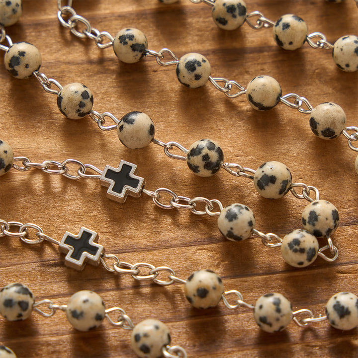Christianartworkshop Rosenkranz mit geflecktem St.-Benedikt-Kreuz aus Naturstein: Symbol für betenden Schutz und erlösende Barmherzigkeit - image 2