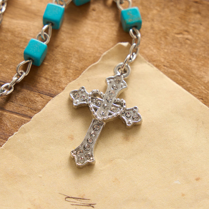 Christianartworkshop Würfelförmiger Rosenkranz mit türkisfarbenen Perlen und Kristallrand: Symbol des sanften himmlischen Schutzes - image 5