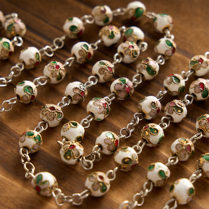 Christianartworkshop Rosenkranz aus weißem Cloisonné-Jerusalemkreuz mit Blumenmuster: Sinnbild zeitloser, schützender göttlicher Gnade - image 2