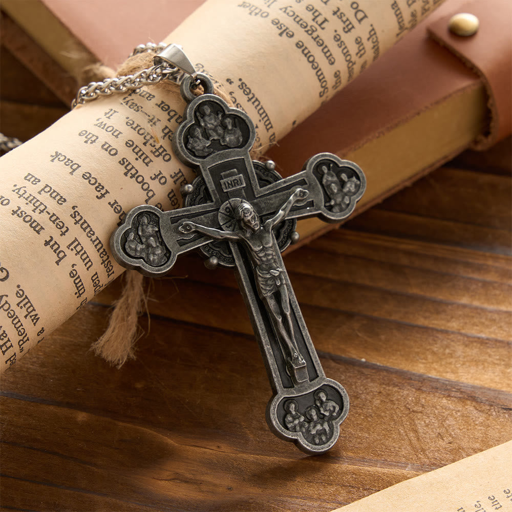 Christianartworkshop Vintage-Halskette mit vierlappigem Relief-Kreuz und Weizenkette: Symbol für Opferbereitschaft und erlösende Barmherzigkeit - image 1