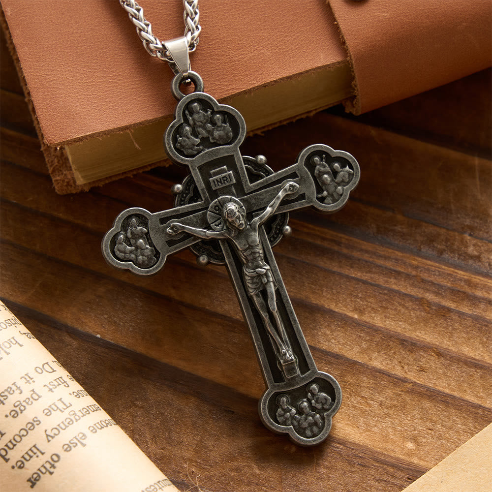 Christianartworkshop Vintage-Halskette mit vierlappigem Relief-Kreuz und Weizenkette: Symbol für Opferbereitschaft und erlösende Barmherzigkeit - Kruzifix - image 0