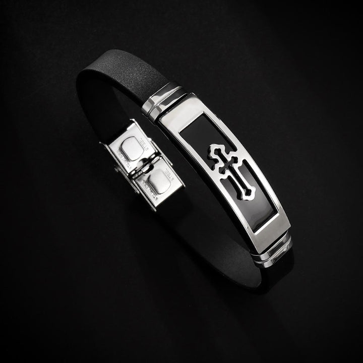 Christianartworkshop Armband aus Edelstahl und Silikon mit hohlem Kreuzmotiv: Symbol subtiler, beständiger Gnade - Schwarz & Silber - image 4