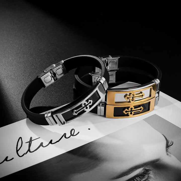 Christianartworkshop Armband aus Edelstahl und Silikon mit hohlem Kreuzmotiv: Symbol subtiler, beständiger Gnade - image 1
