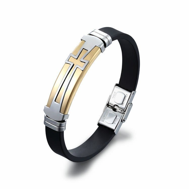 Christianartworkshop Zweilagiges Armband aus Edelstahl und Silikon mit hohlem Kreuz: Symbol minimalistischer, beständiger Anmut - Golden - image 7