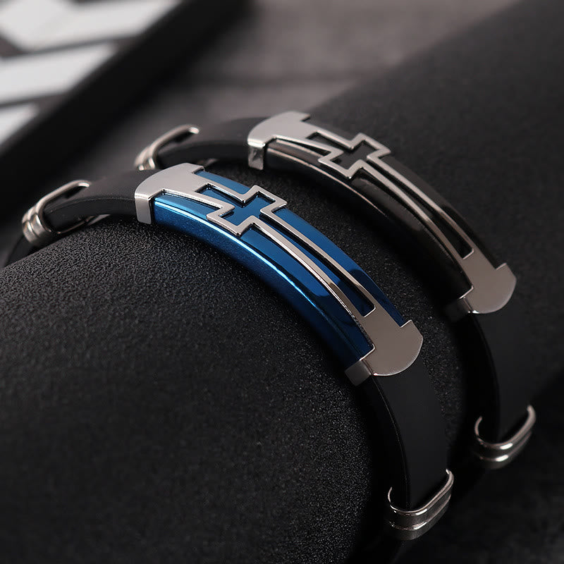 Christianartworkshop Zweilagiges Armband aus Edelstahl und Silikon mit hohlem Kreuz: Symbol minimalistischer, beständiger Anmut - image 3