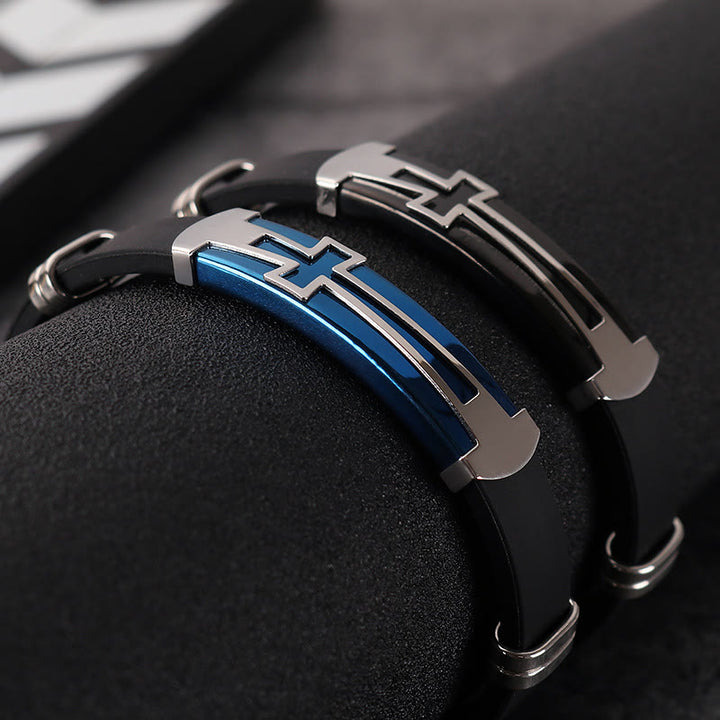 Christianartworkshop Zweilagiges Armband aus Edelstahl und Silikon mit hohlem Kreuz: Symbol minimalistischer, beständiger Anmut - image 3