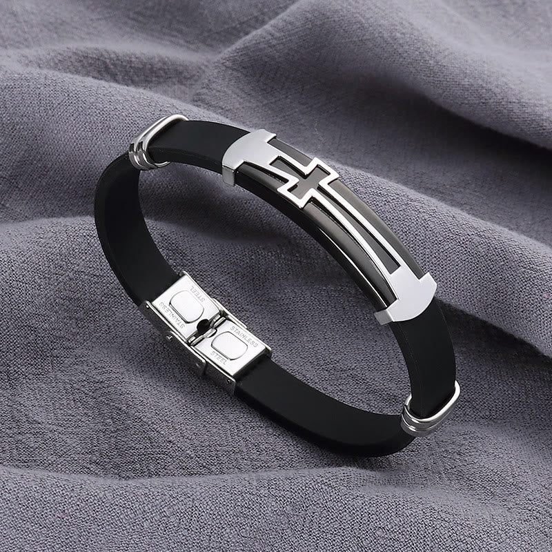 Christianartworkshop Zweilagiges Armband aus Edelstahl und Silikon mit hohlem Kreuz: Symbol minimalistischer, beständiger Anmut - Schwarz - image 6