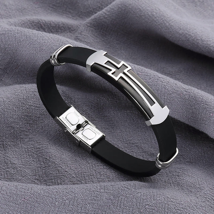 Christianartworkshop Zweilagiges Armband aus Edelstahl und Silikon mit hohlem Kreuz: Symbol minimalistischer, beständiger Anmut - Schwarz - image 6