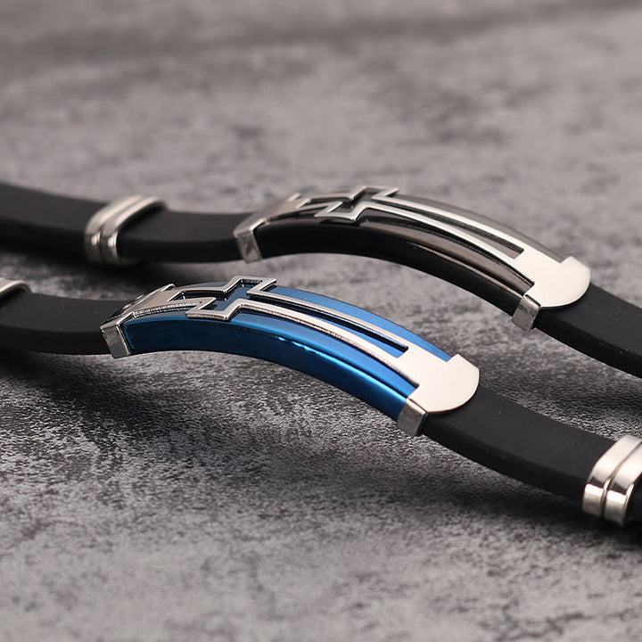 Christianartworkshop Zweilagiges Armband aus Edelstahl und Silikon mit hohlem Kreuz: Symbol minimalistischer, beständiger Anmut - image 4