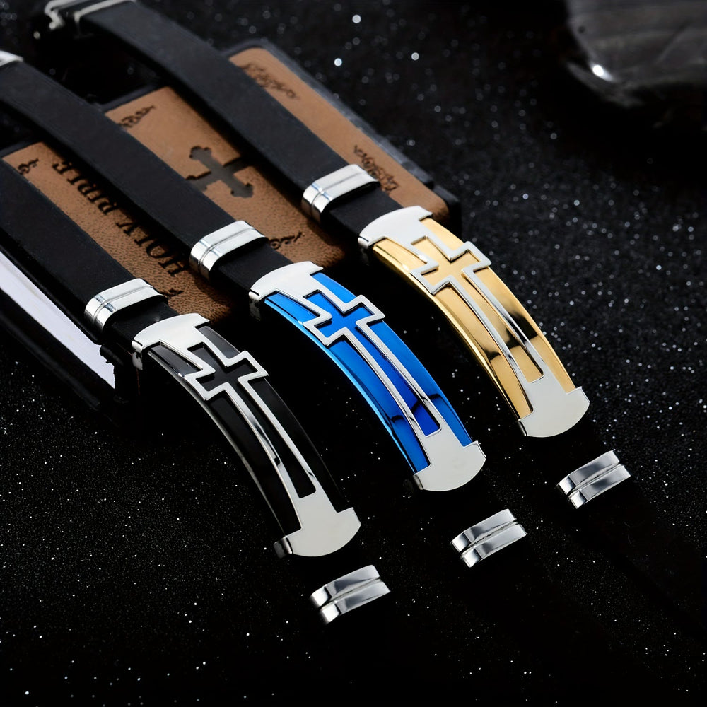 Christianartworkshop Zweilagiges Armband aus Edelstahl und Silikon mit hohlem Kreuz: Symbol minimalistischer, beständiger Anmut - image 1