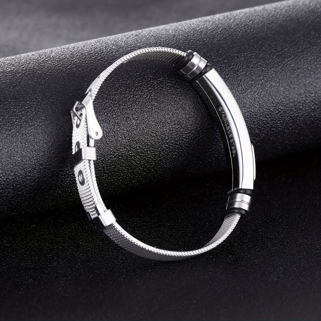 Christianartworkshop Zweifarbiges Armband mit erhabenem Kreuzmuster und Dornschließe aus Edelstahl: Symbol minimalistischer, beständiger Anmut - image 10