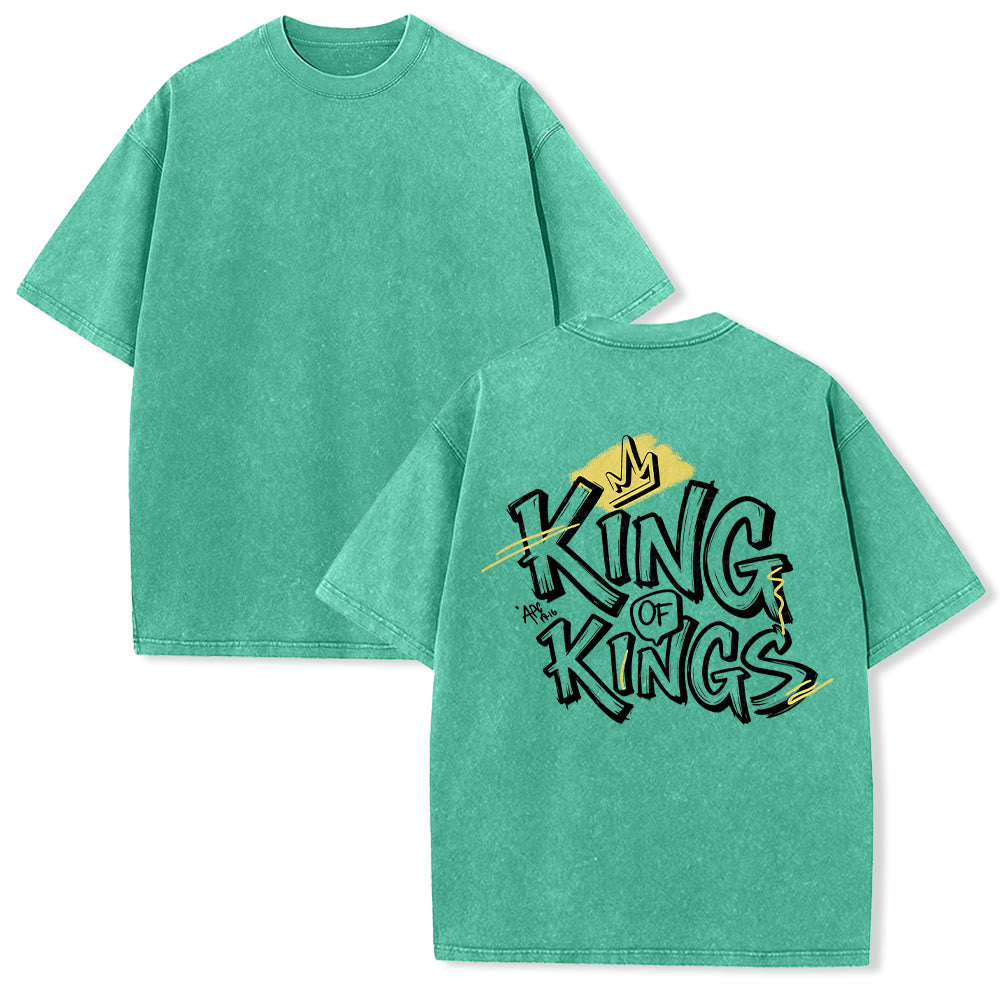 Christianartworkshop King Of Kings Brush Graffiti Crown Print Back Print Vintage Washed Unisex T-Shirt - Grün - 5XL - image 1