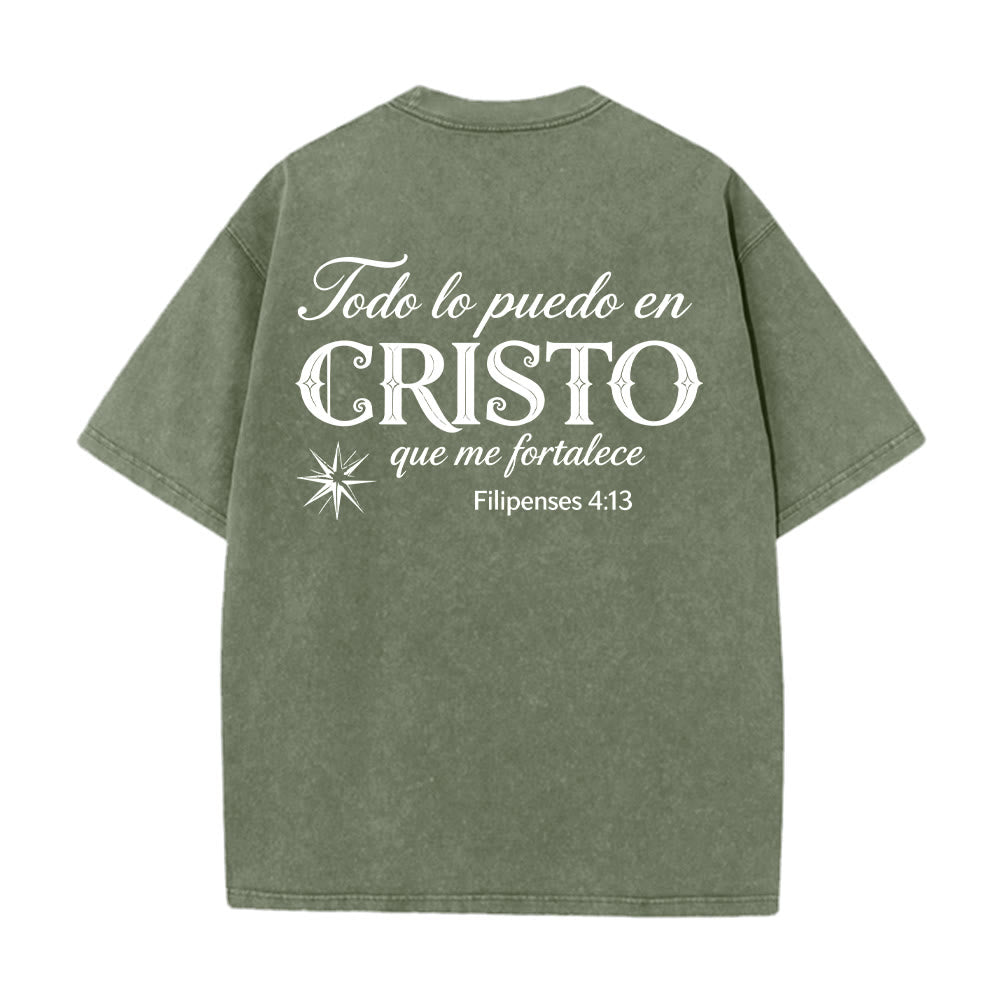 Christianartworkshop Elegantes Unisex-T-Shirt mit spanischem spirituellem Vers in zwei Schriftarten, kleinem Stern auf der Rückseite und gewaschenem Aufdruck - image 20