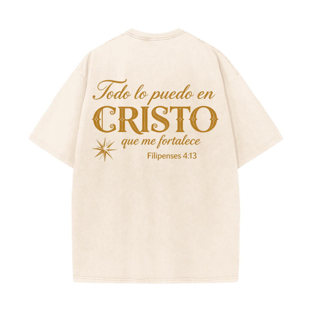 Christianartworkshop Elegantes Unisex-T-Shirt mit spanischem spirituellem Vers in zwei Schriftarten, kleinem Stern auf der Rückseite und gewaschenem Aufdruck - image 8