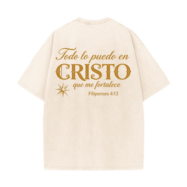Christianartworkshop Elegantes Unisex-T-Shirt mit spanischem spirituellem Vers in zwei Schriftarten, kleinem Stern auf der Rückseite und gewaschenem Aufdruck - image 8